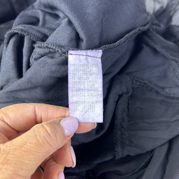 Zoe Black Lace-Up Neck 3/4 Sleeve Velvet Sheer Flowy Skirt Maxi Dress Size Large - Picture 16 of 17